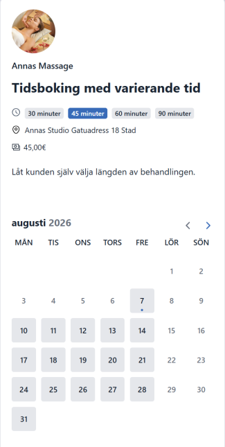 Fluentbooking bokningskalender kalendervy singel