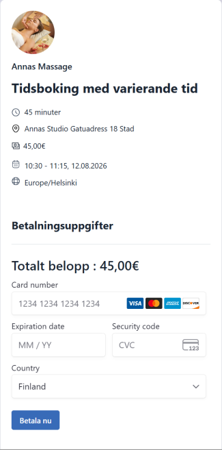 Fluentbooking bokningskalender betalning steg2